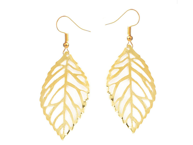 Złote długie kolczyki ażurowe liście na prezent