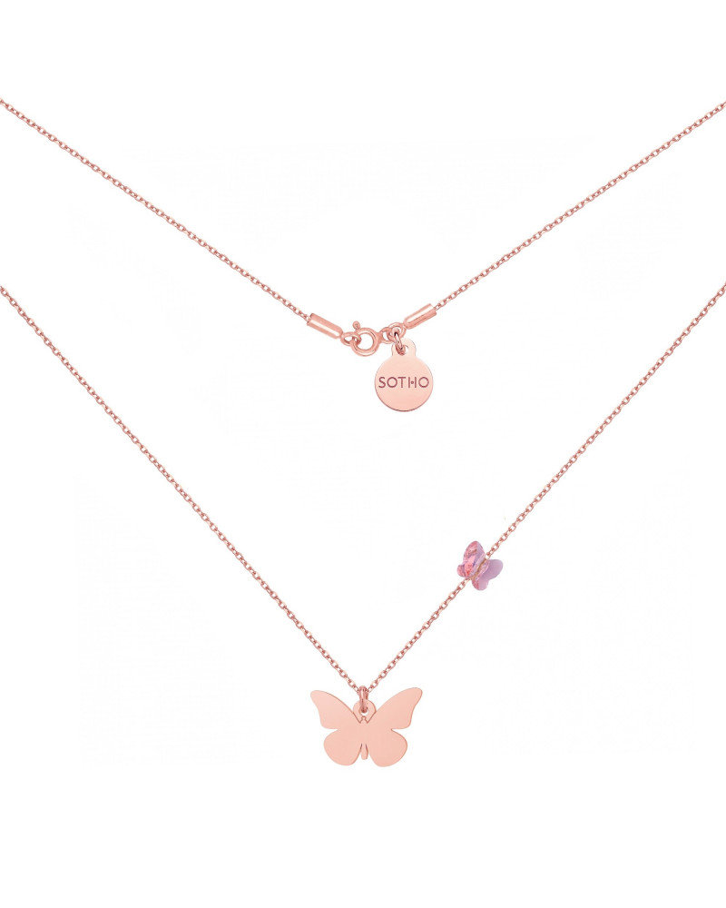 Naszyjnik z różowego złota z motylami SWAROVSKI® CRYSTAL