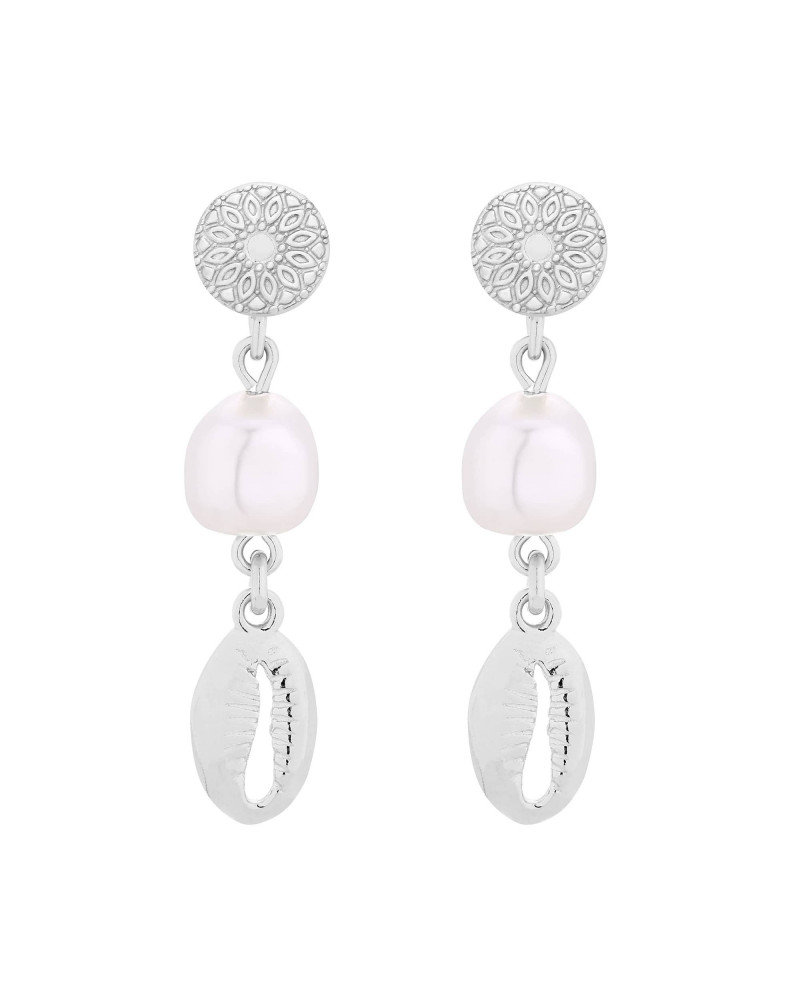 Srebrne Długie Kolczyki Z Muszelkami I Perłami Swarovski® Crystal
