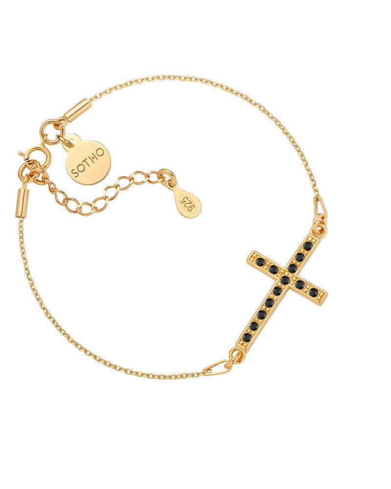 Złota Bransoletka Z Krzyżem Wysadzanym Swarovski® Crystal