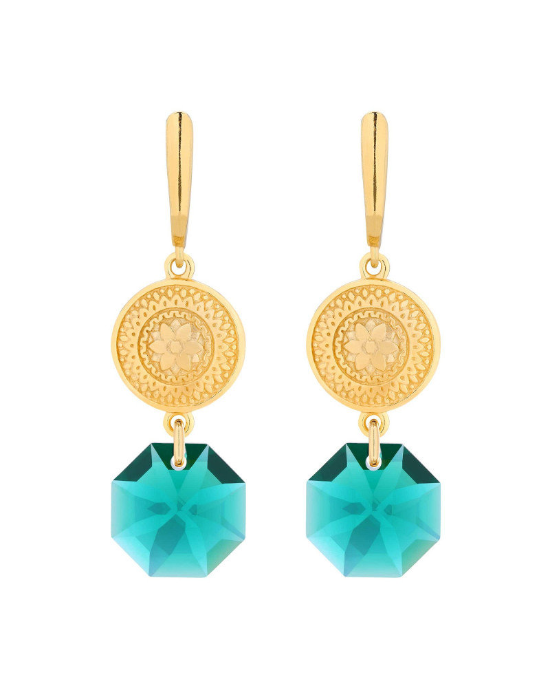 Złote długie kolczyki z medalionami i kryształami SWAROVSKI® CRYSTAL