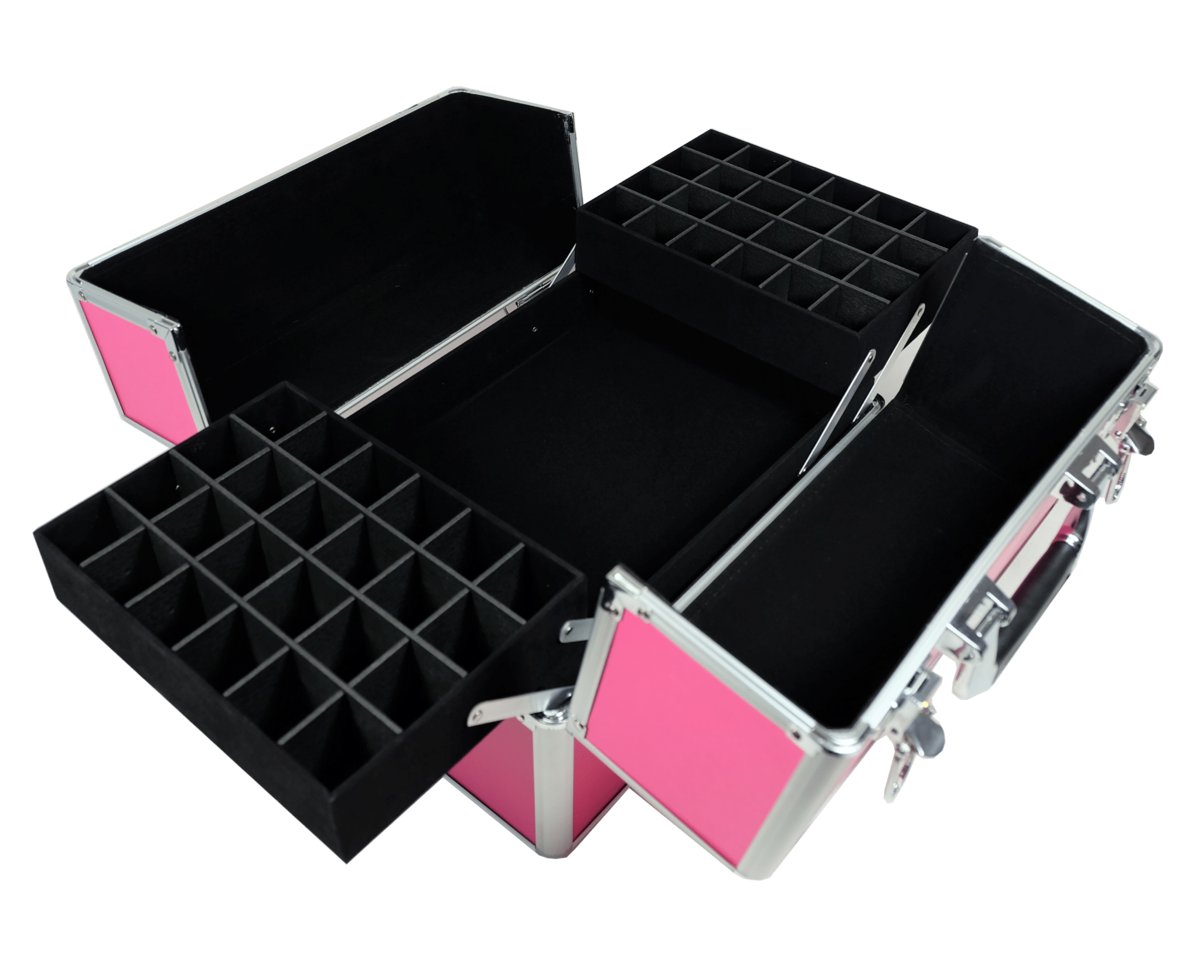 Kuferek kosmetyczny 2 poziomy: na lampę, frezarkę, lakiery RÓŻOWY