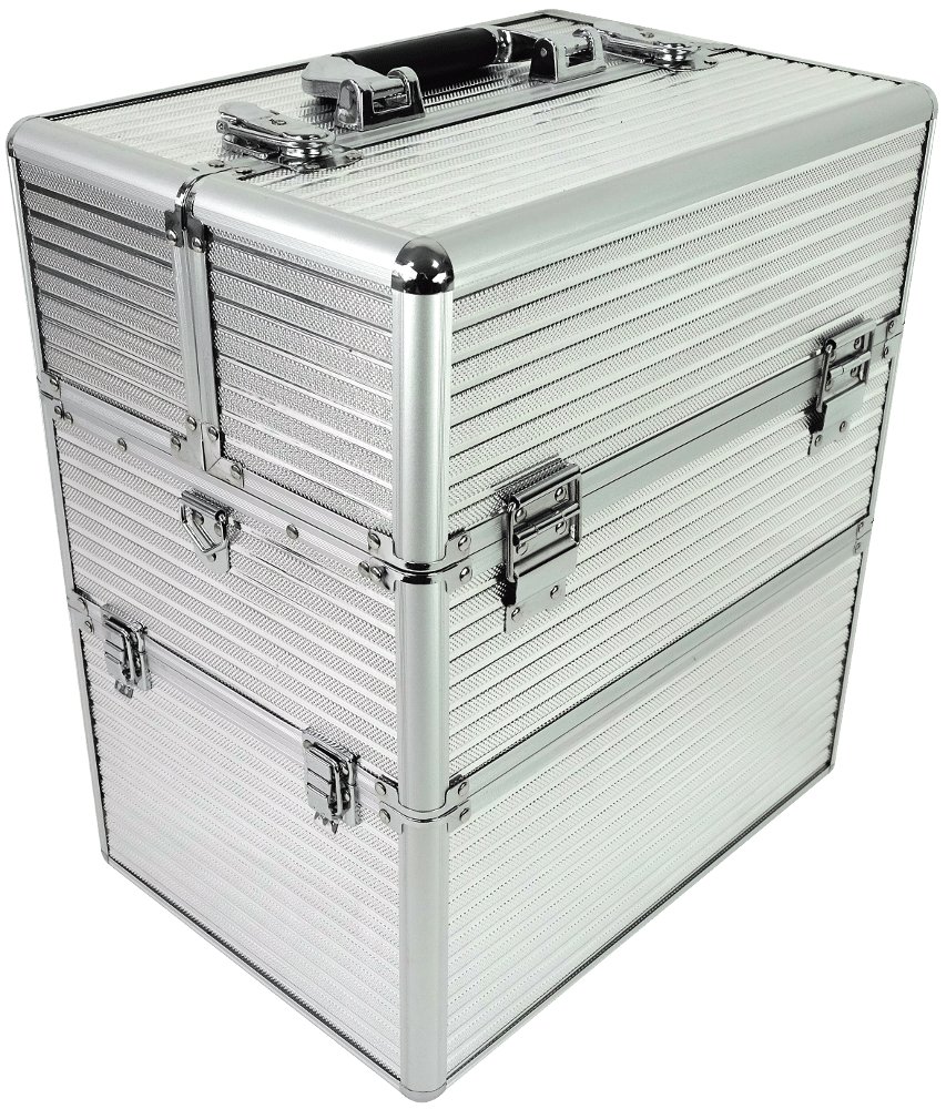 Kuferek kosmetyczny XXL DUŻY 3 poziomy SREBRNY