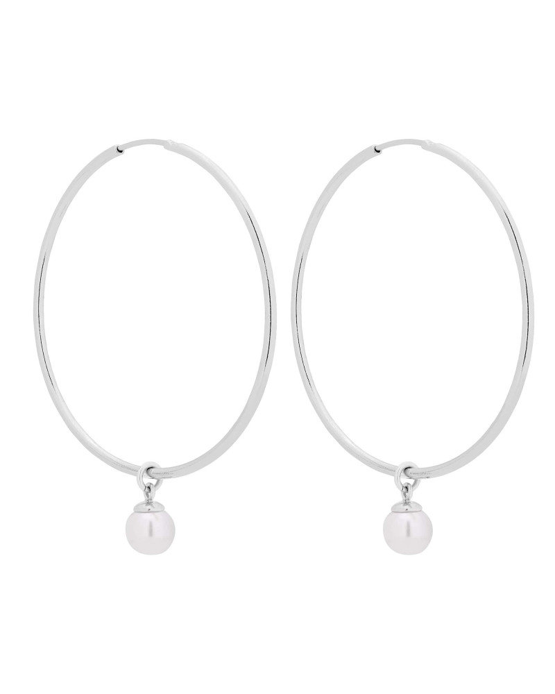 Srebrne kolczyki duże koła z białymi perłami SWAROVSKI® CRYSTAL
