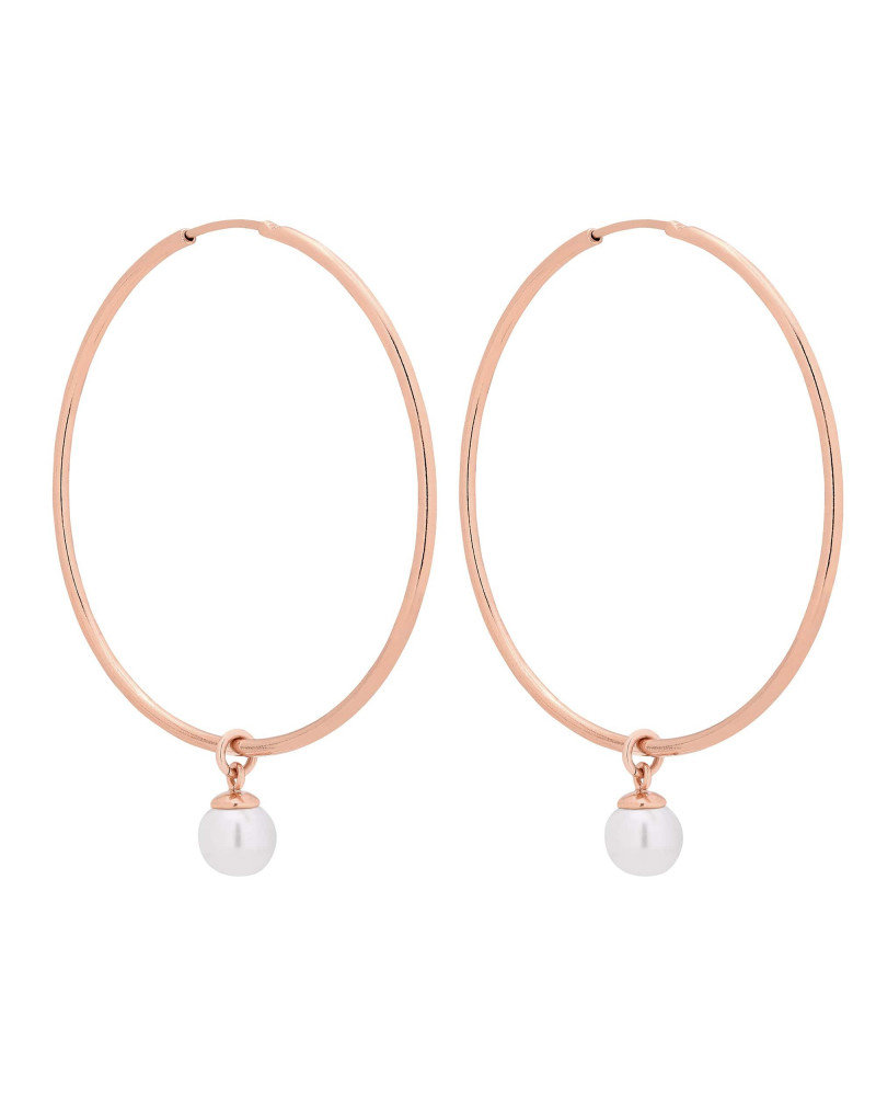 Kolczyki duże koła z białymi perłami SWAROVSKI® CRYSTAL z różowego złota