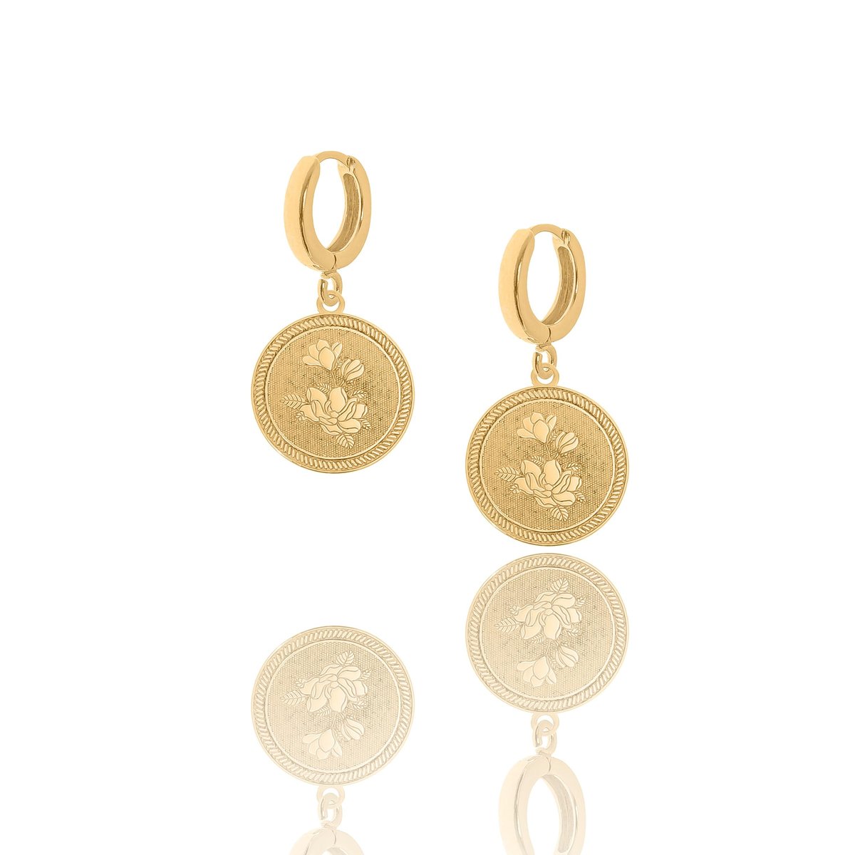 Kolczyki srebrne pozłacane z grawerowanymi różami