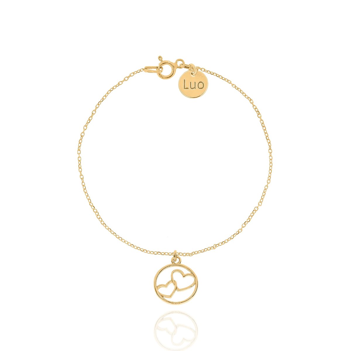 Bransoletka srebrna pozłacana z okrągłą zawieszką z sercami