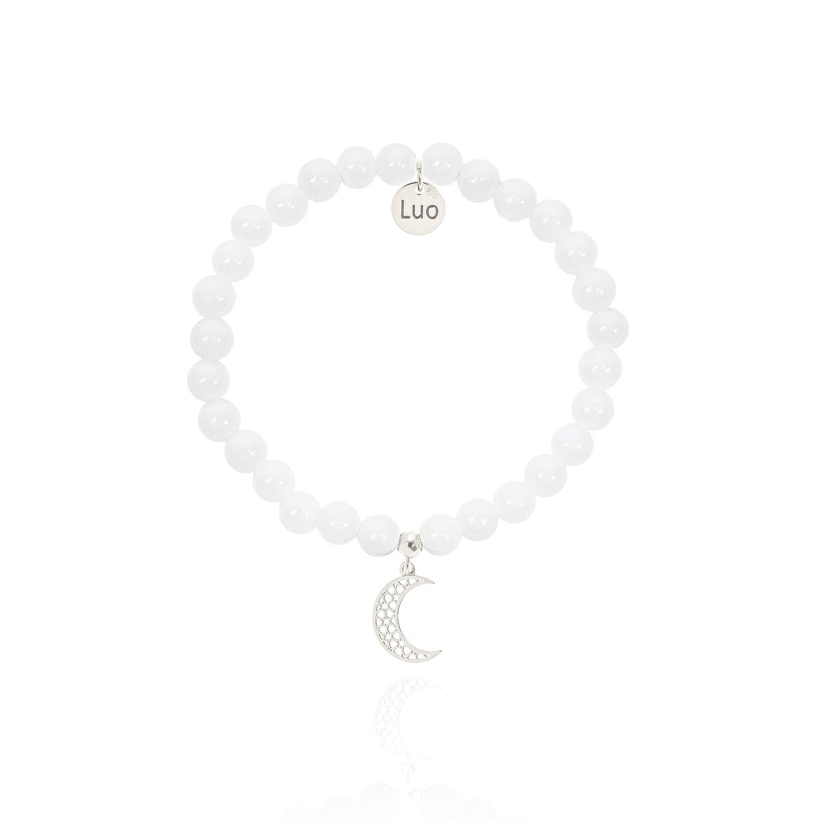 Bransoletka z białego jadeitu ze srebrnym ażurowym księżycem