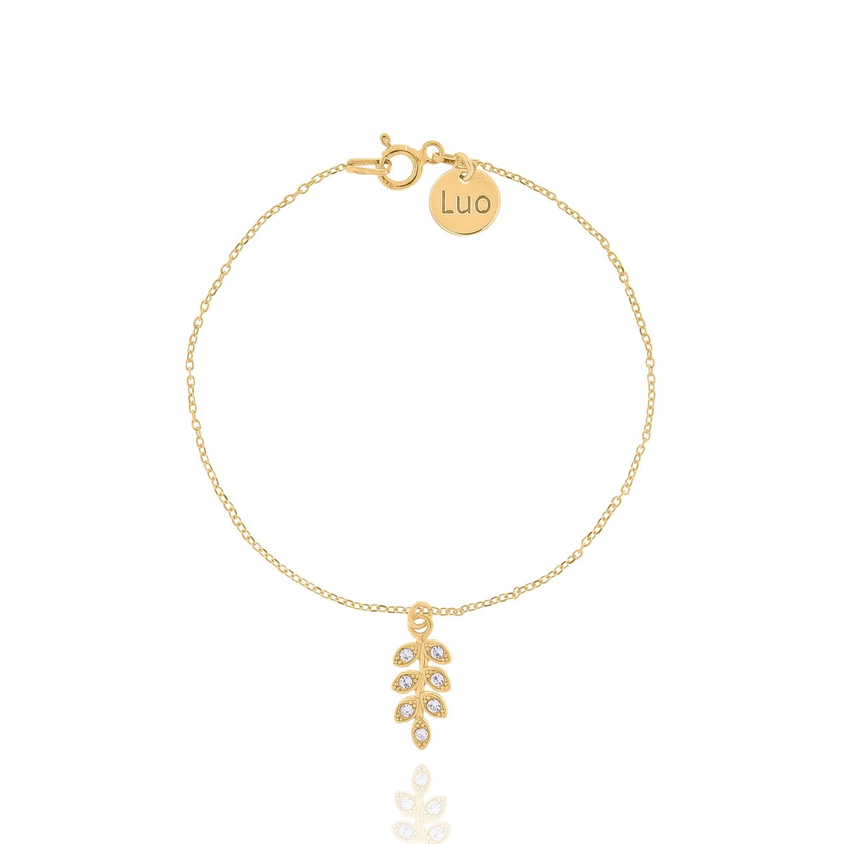 Bransoletka srebrna pozłacana z listkiem i kryształkami