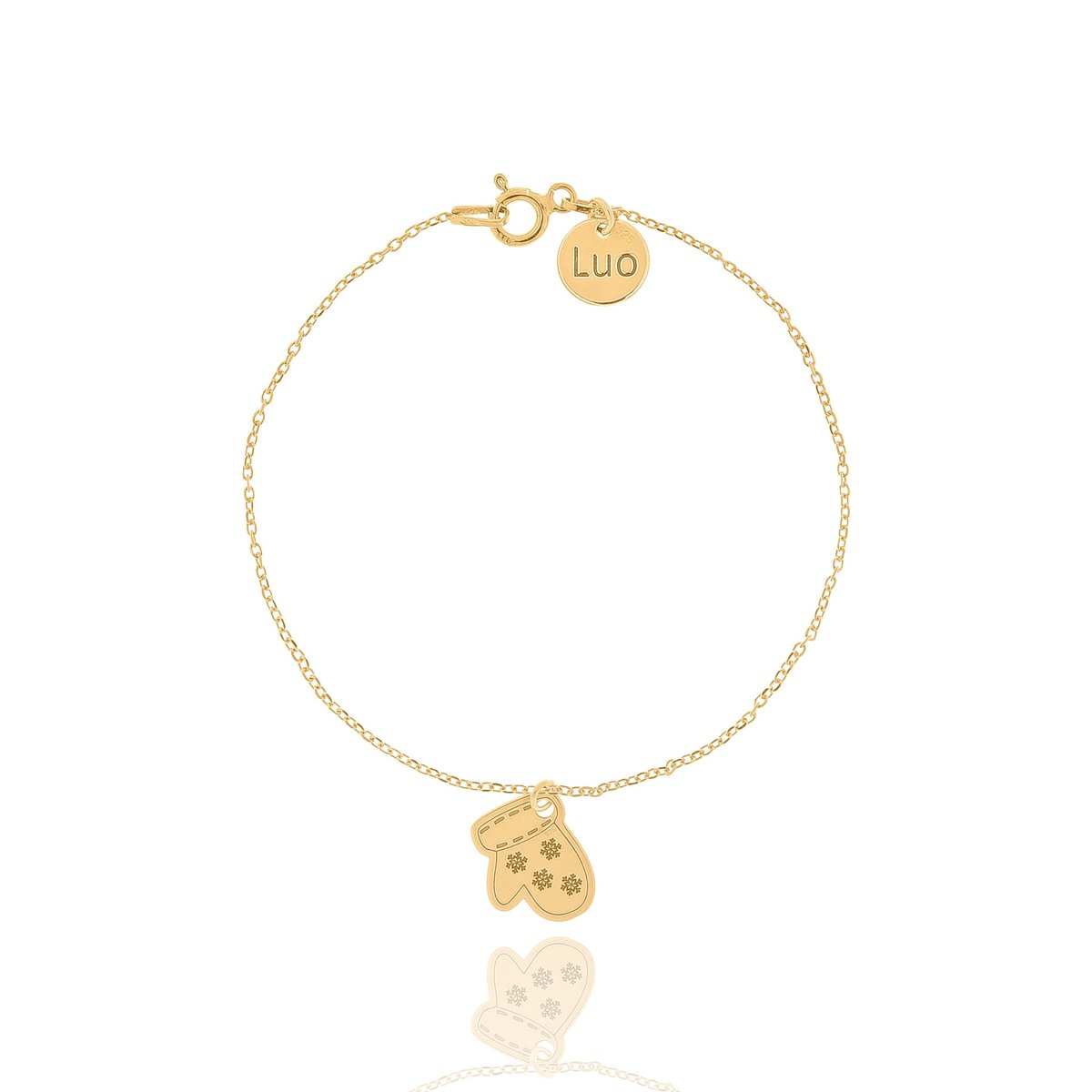 Bransoletka srebrna pozłacana z rękawiczką ze śnieżynkami