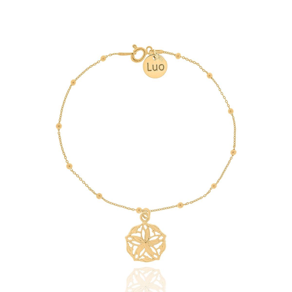 Bransoletka srebrna pozłacana z kuleczkami i rozetką