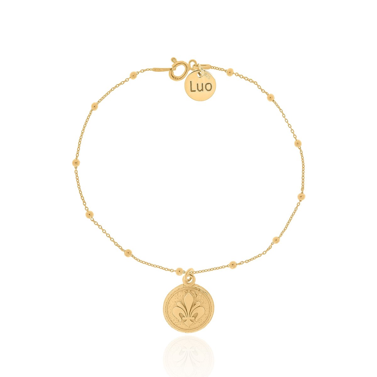 Bransoletka srebrna pozłacana z kuleczkami i ozdobną monetą