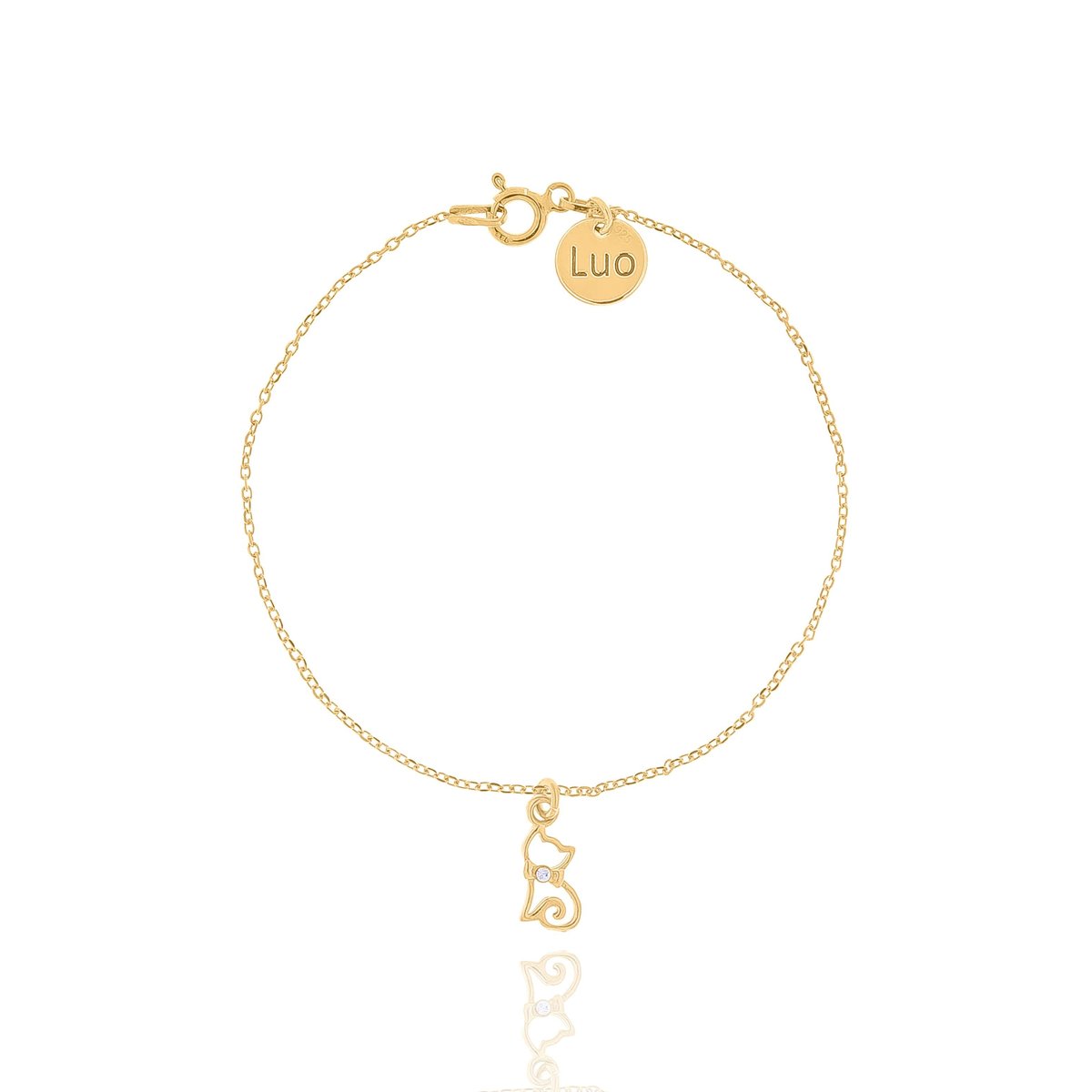 Bransoletka srebrna pozłacana z kotkiem i kryształkiem