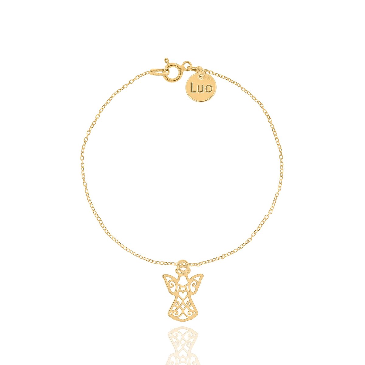 Bransoletka srebrna pozłacana z ażurowym aniołkiem