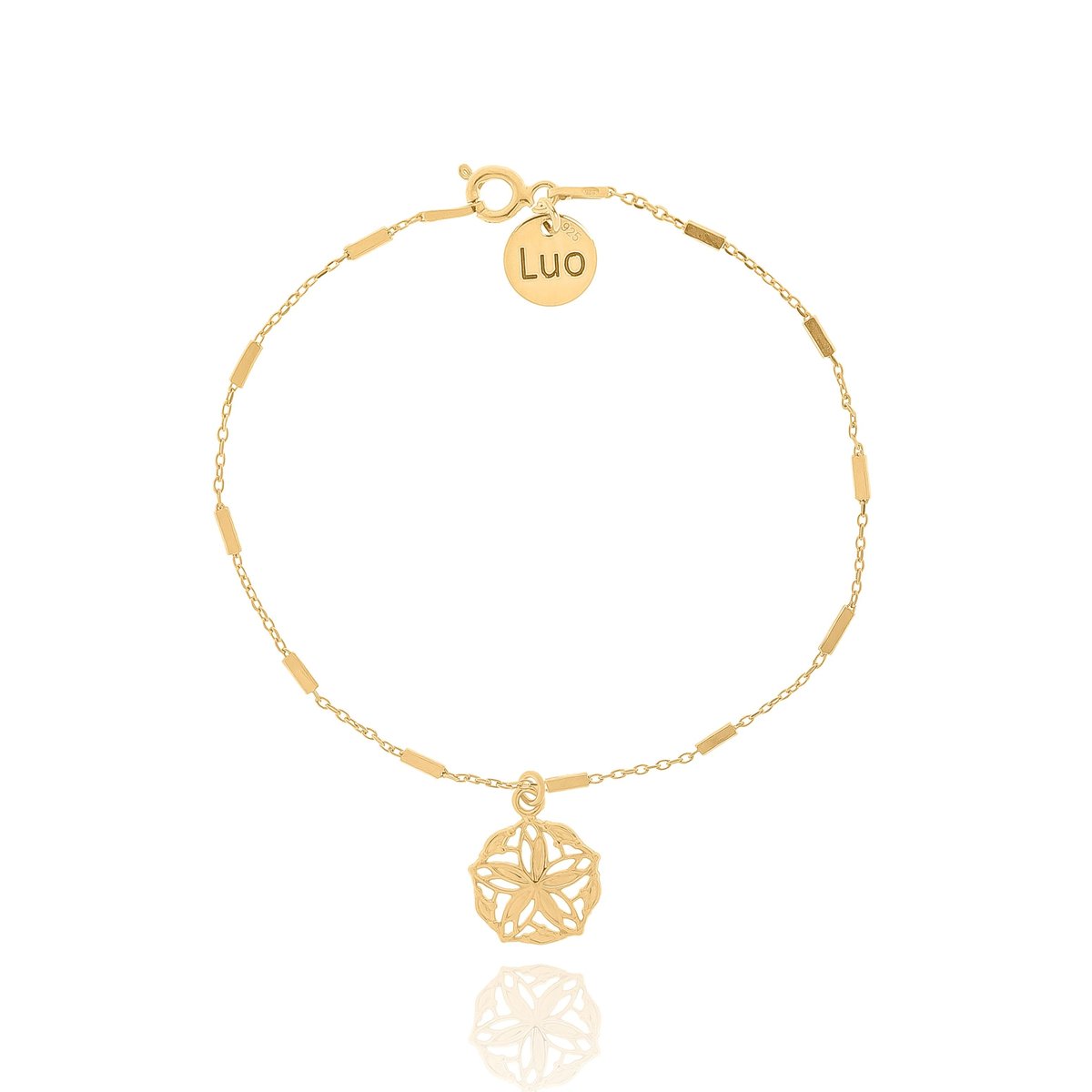 Bransoletka srebrna pozłacana z prostokątami i rozetką