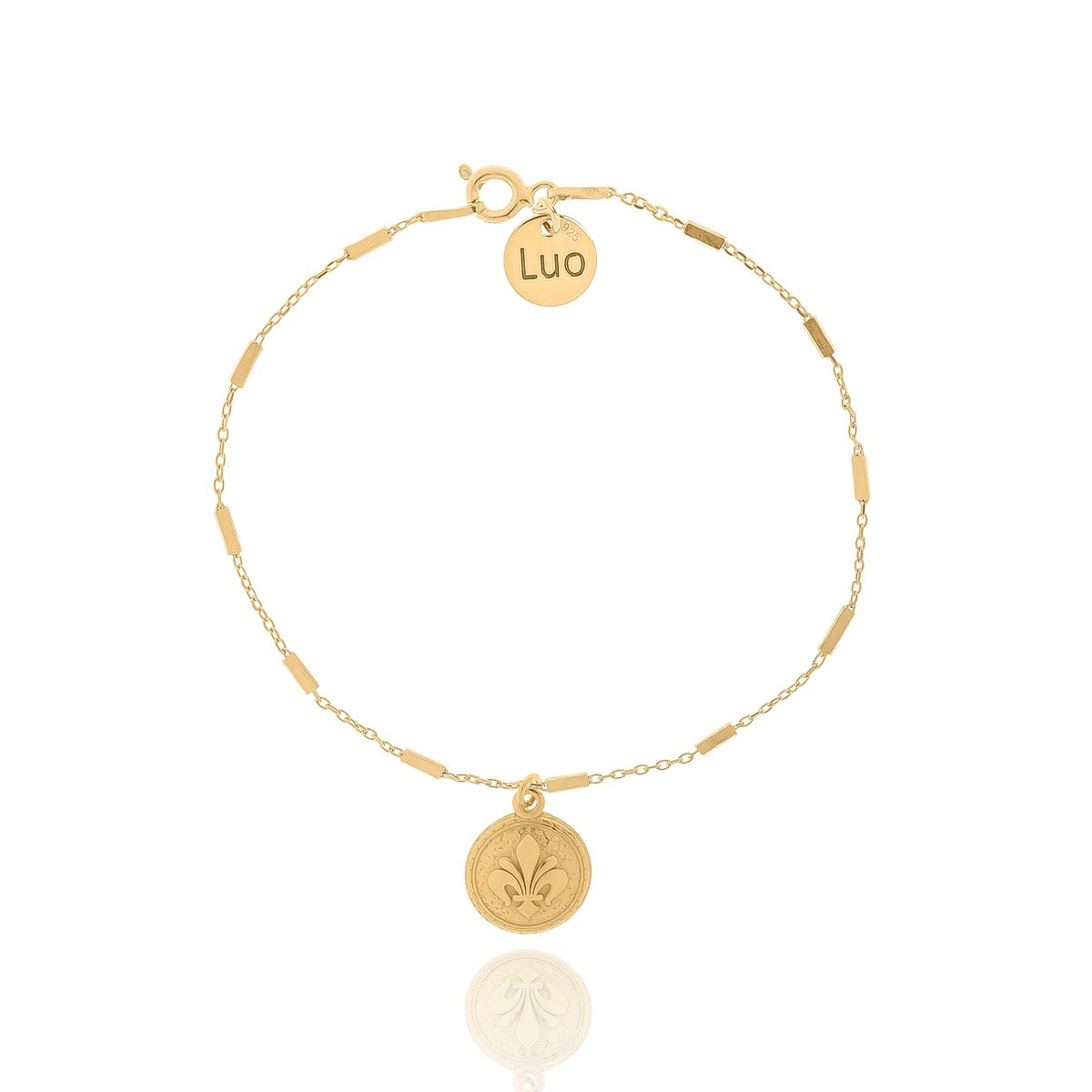 Bransoletka srebrna pozłacana z prostokątami i ozdobną monetą