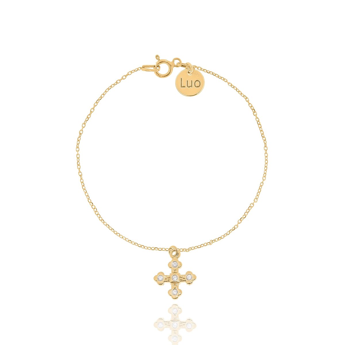 Bransoletka srebrna pozłacana z krzyżykiem wysadzanym kryształkami