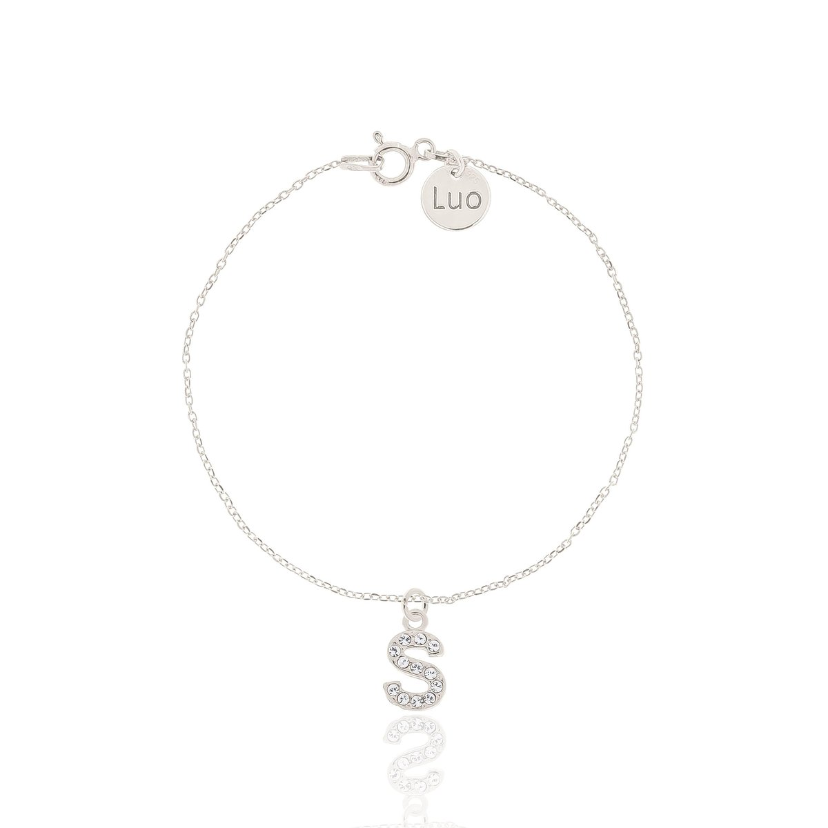 Bransoletka srebrna z literką i kryształkami S