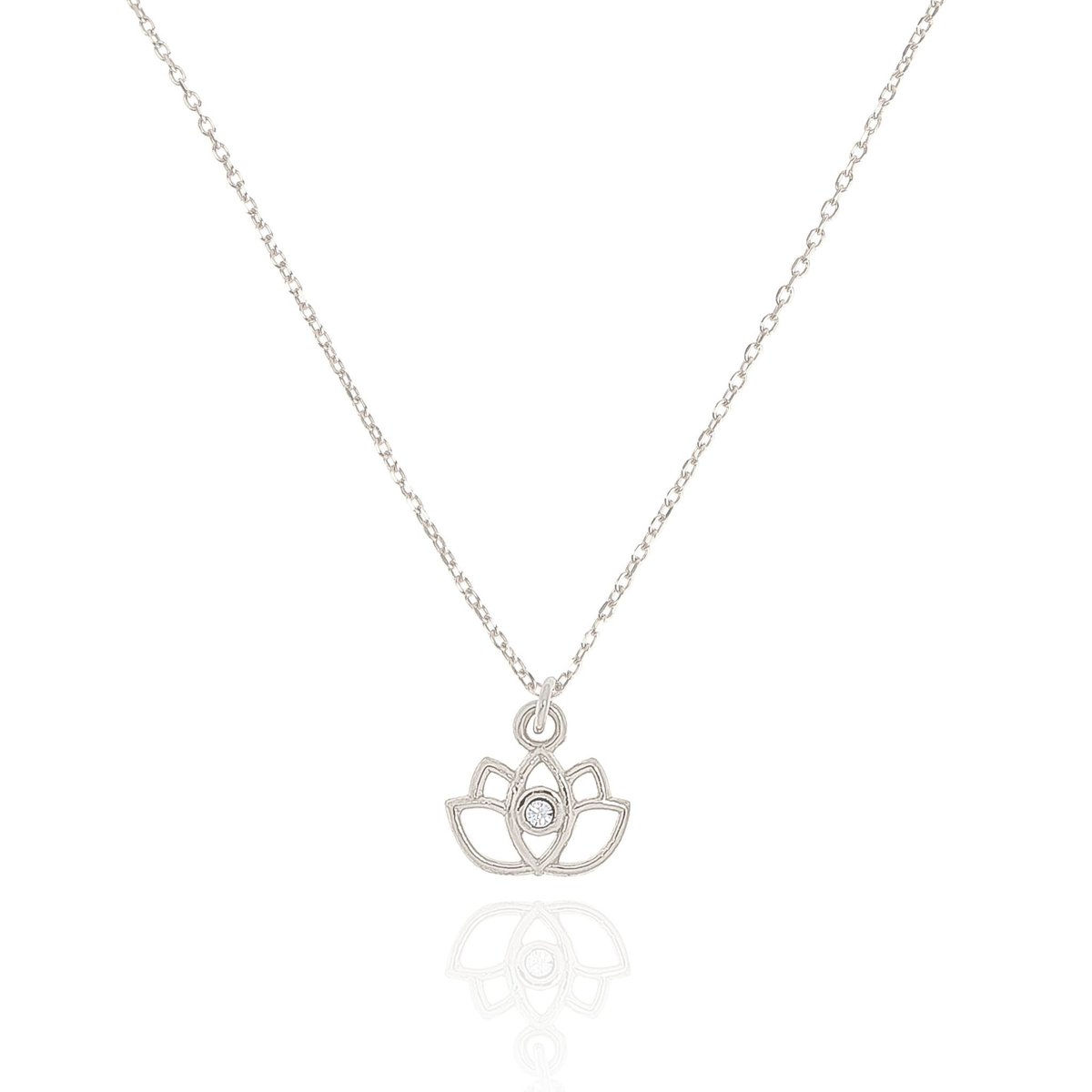 Naszyjnik srebrny z kwiatem lotosu i kryształkiem 42 CM