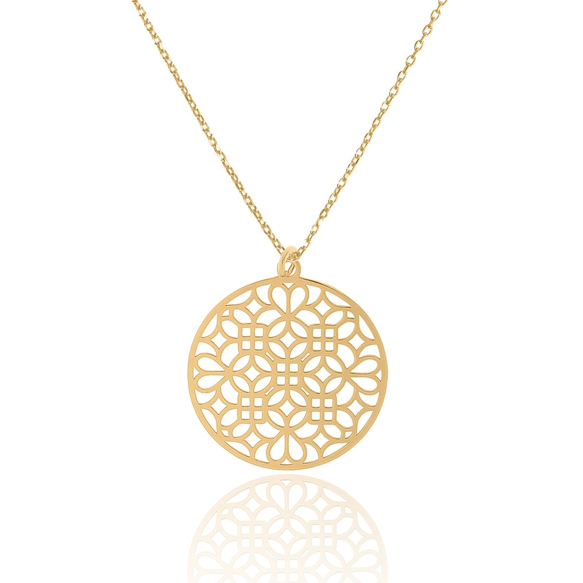 Naszyjnik srebrny pozłacany z dużą ażurową rozetą 42 CM