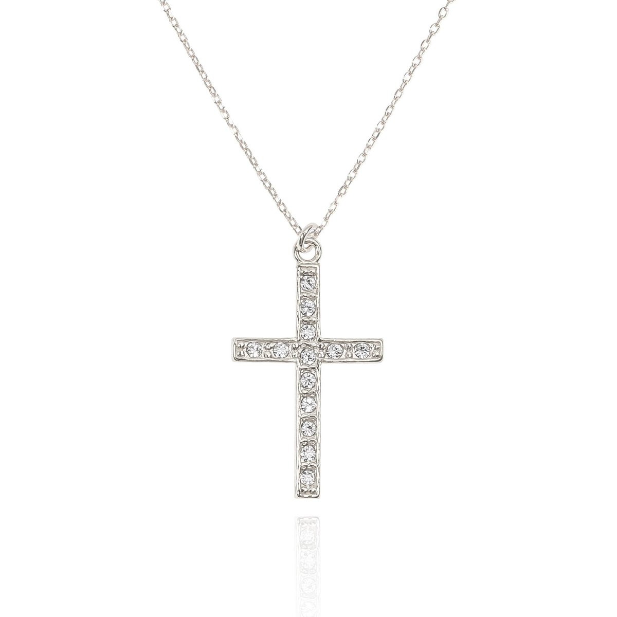 Naszyjnik srebrny z krzyżem wysadzanym kryształkami 45 CM