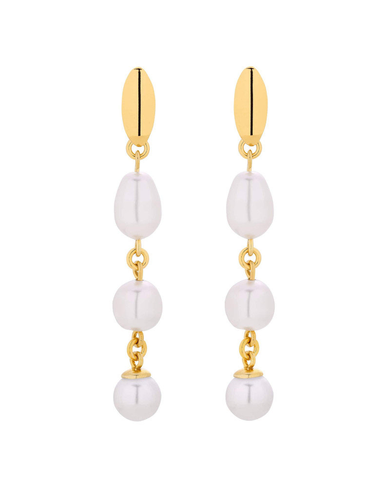 Złote długie kolczyki z białymi perłami SWAROVSKI® CRYSTAL