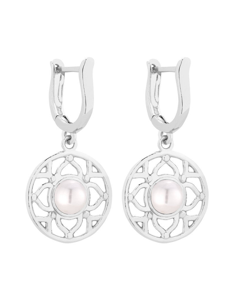 Srebrne kolczyki z białą perłą SWAROVSKI® CRYSTAL