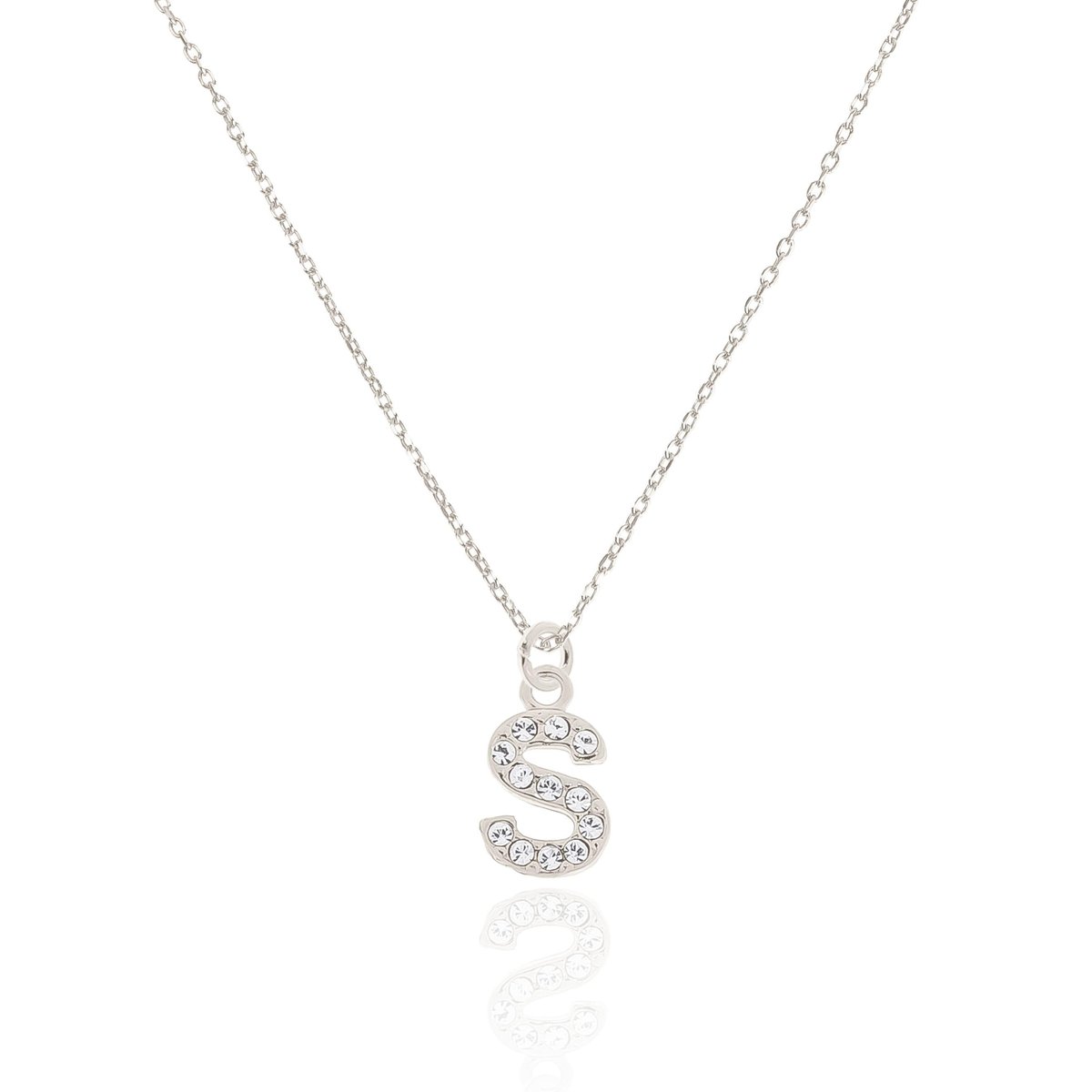 Naszyjnik srebrny z literką i kryształkami 42 CM S