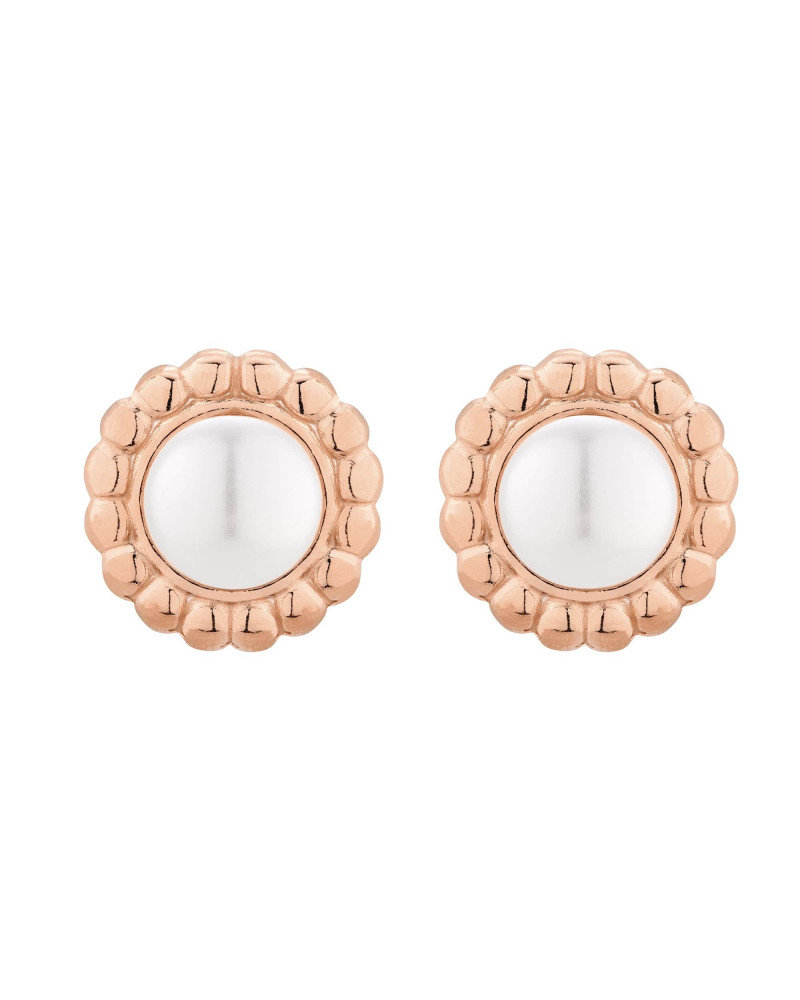 Kolczyki z różowego złota z białą perłą SWAROVSKI® CRYSTAL