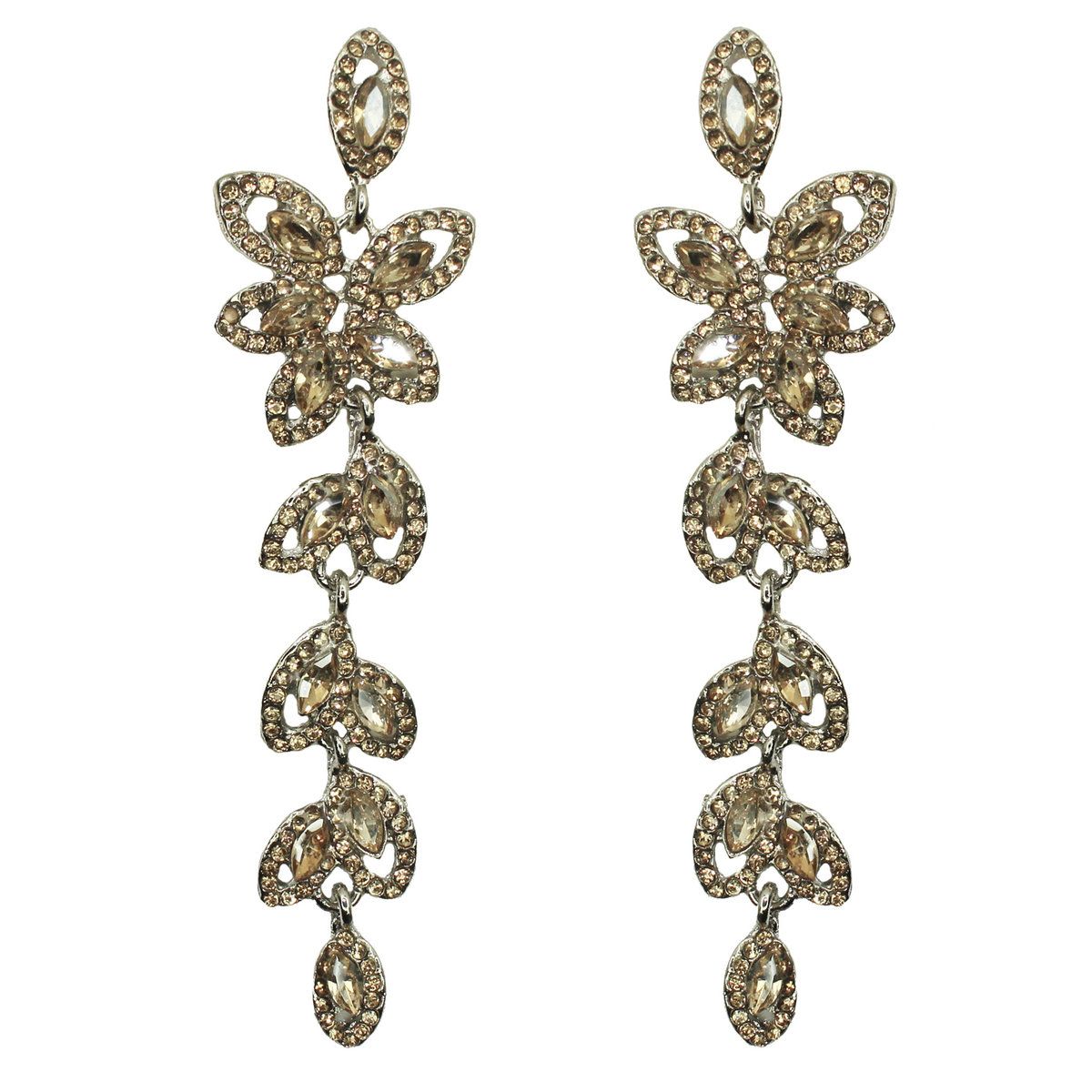 Kolczyki srebrne szampańskie cyrkonie kwiaty ślubne