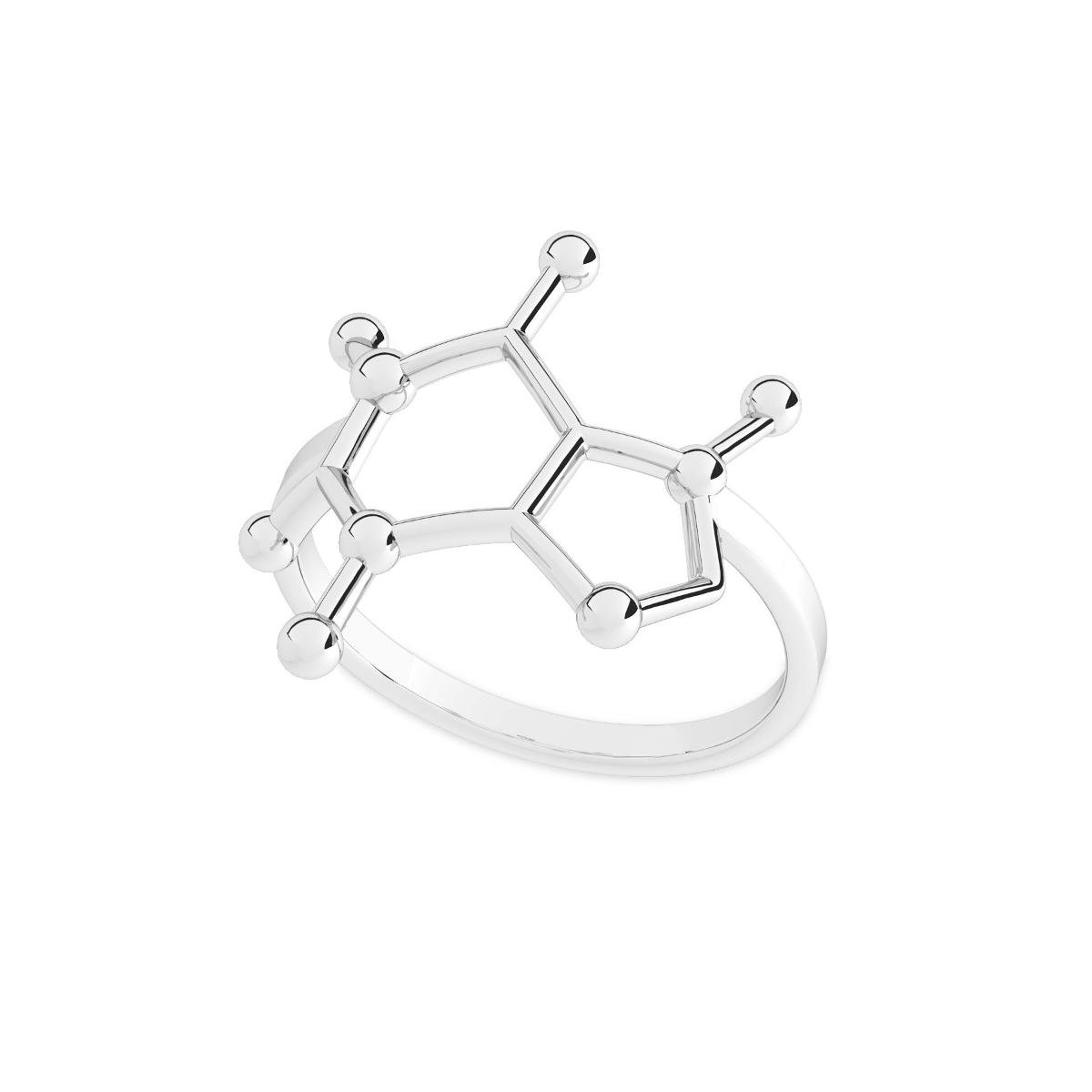 Srebrny pierścionek - kofeina, wzór chemiczny, srebro 925 : ROZMIAR PIERŚCIONKA - 15 | UK:P | Φ17,33 MM, Srebro - kolor pokrycia - Pokrycie platyną