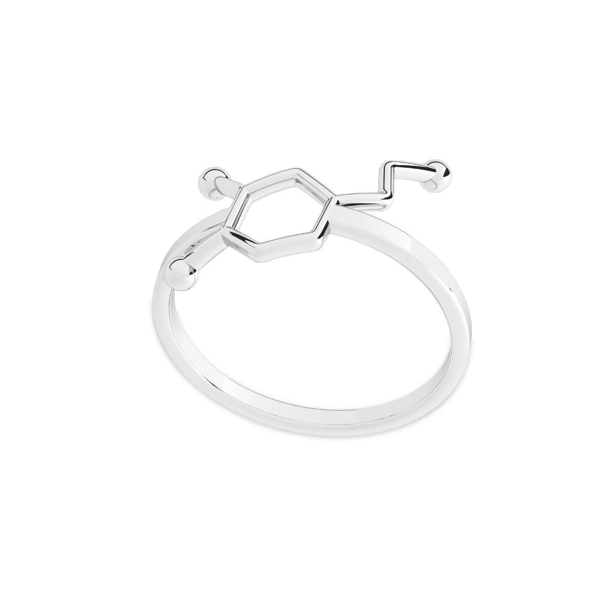 Srebrny pierścionek - dopamina, wzór chemiczny, srebro 925 : ROZMIAR PIERŚCIONKA - 15 | UK:P | Φ17,33 MM, Srebro - kolor pokrycia - Pokrycie platyną