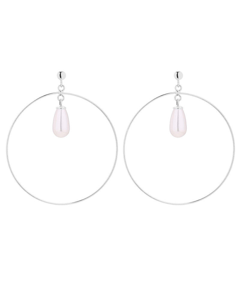 Srebrne kolczyki koła z białymi perłami SWAROVSKI® CRYSTAL