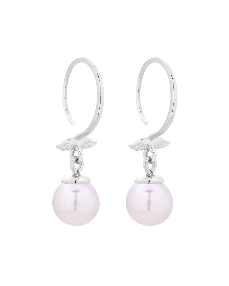 Srebrne kolczyki ze skrzydełkami i białymi perłami SWAROVSKI® CRYSTAL