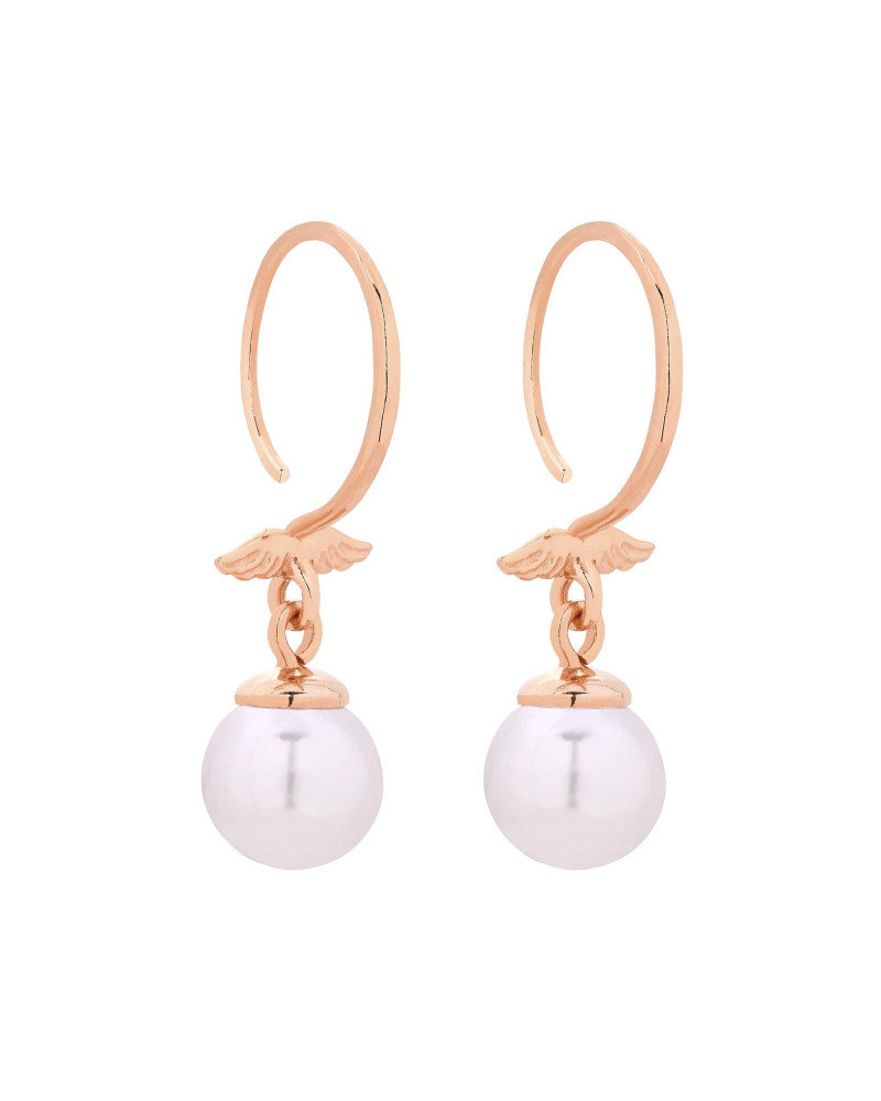Kolczyki z różowego złota ze skrzydełkami i białymi perłami SWAROVSKI® CRYSTAL