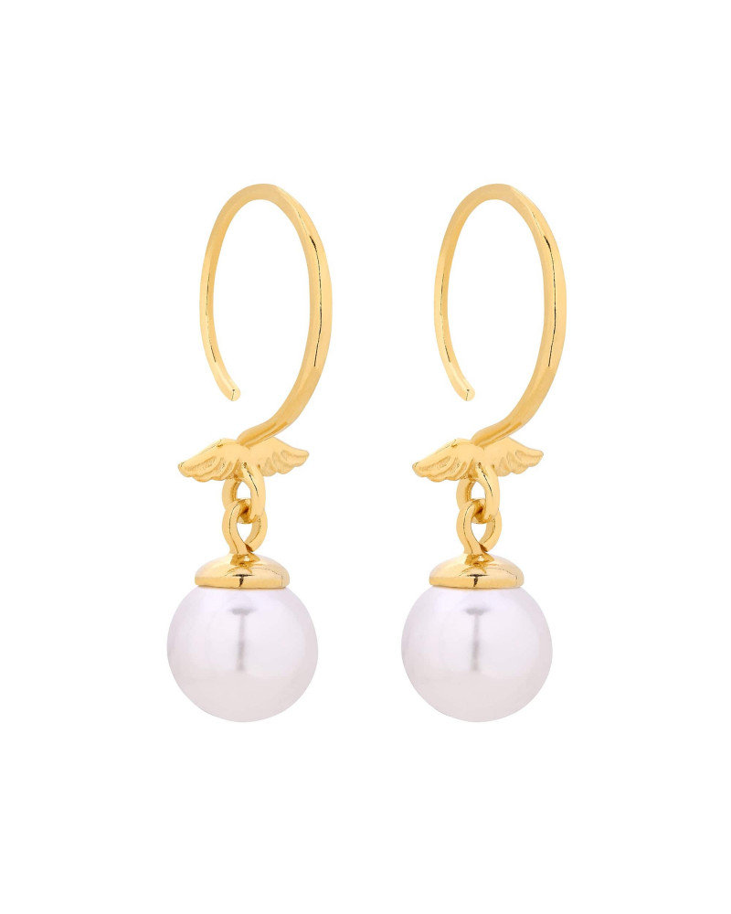 Złote kolczyki ze skrzydełkami i białymi perłami SWAROVSKI® CRYSTAL