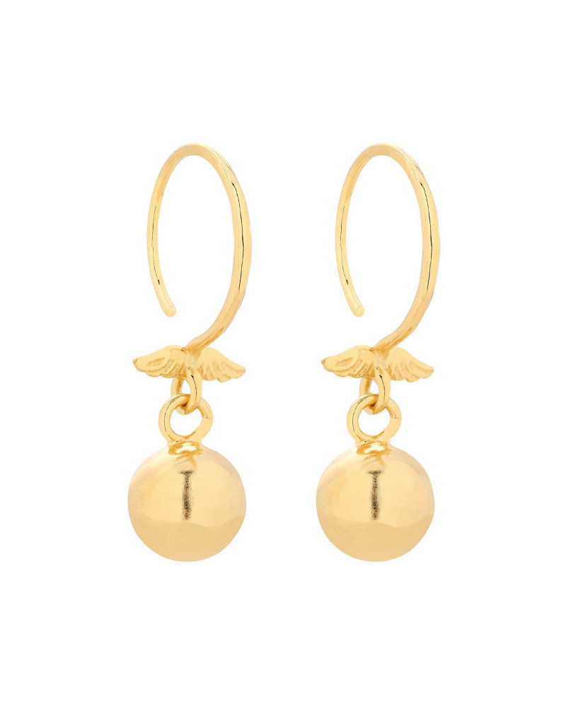 Złote kolczyki ze skrzydełkami i kuleczką