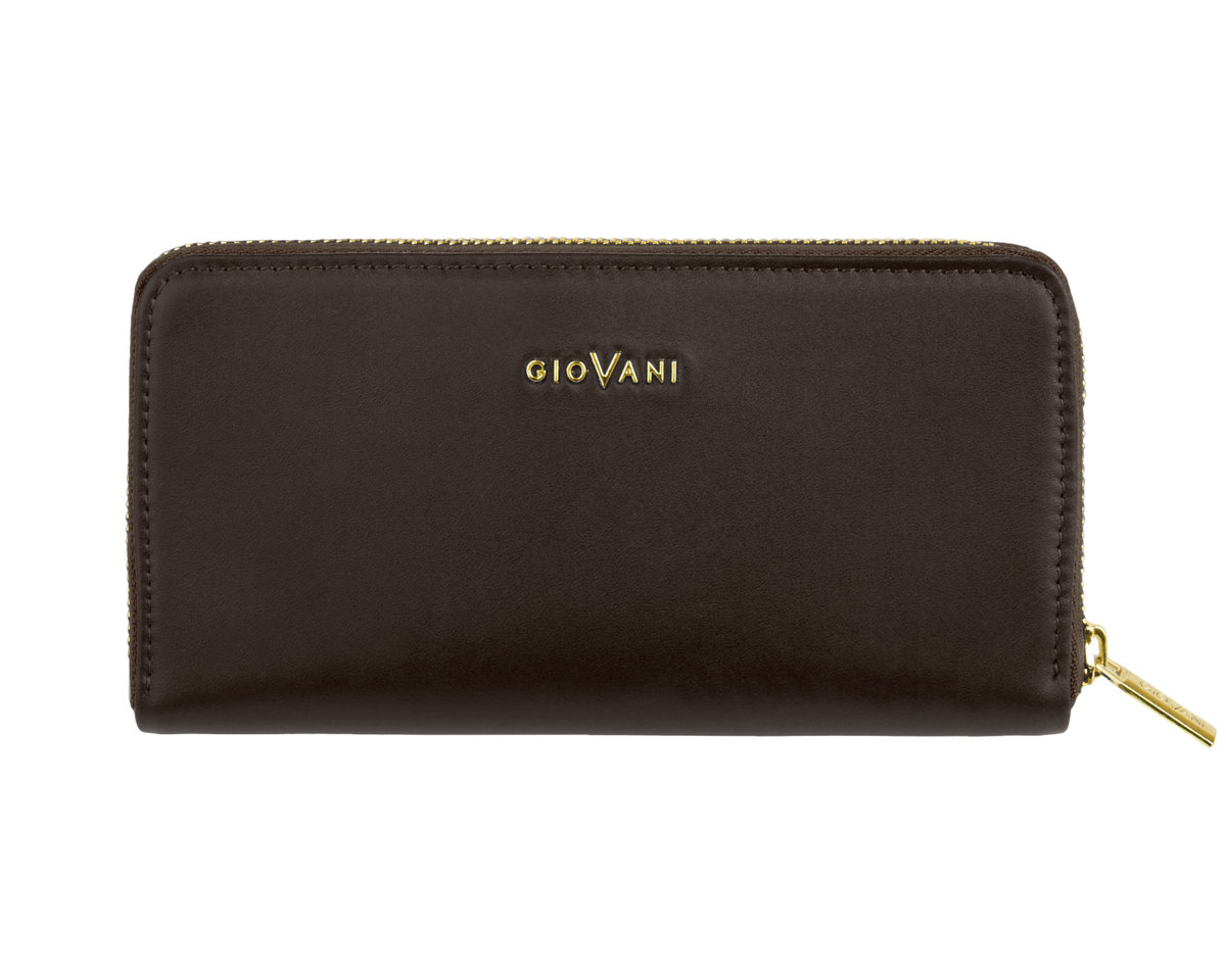 Skórzany duży brązowy portfel damski Vitoria- na zamek, polski producent