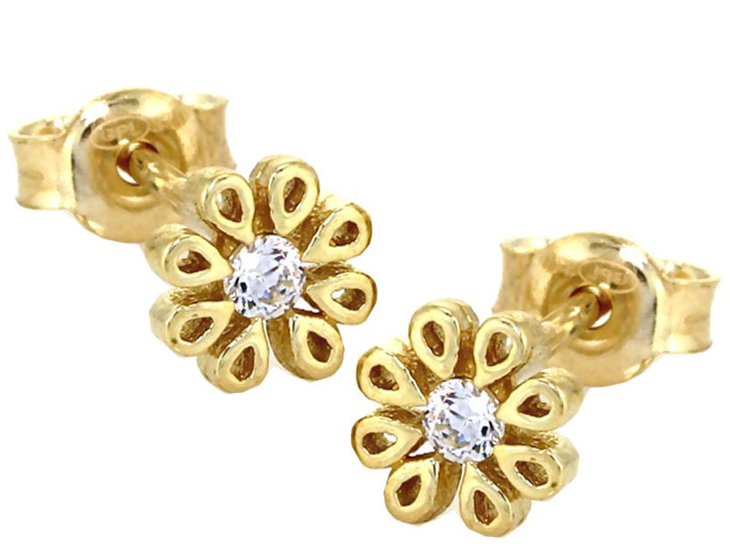 Złote kolczyki 333 kwiatuszki z cyrkoniami sztyft  0.8g