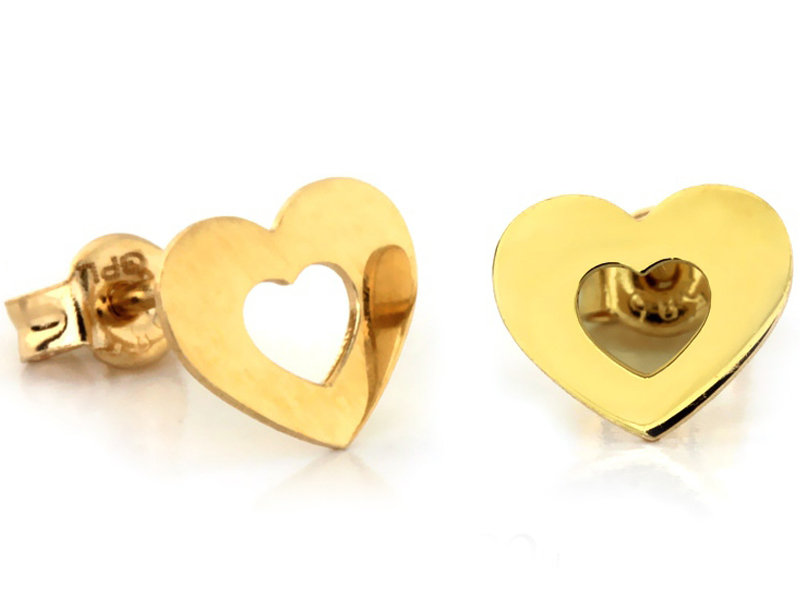 Złote kolczyki 333 serduszko ramka sztyft