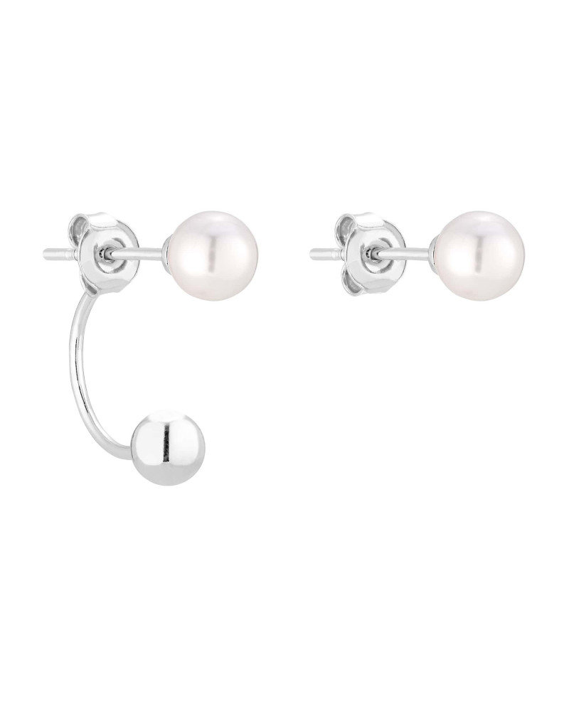 Srebrne asymetryczne kolczyki z białymi perłami SWAROVSKI® CRYSTAL
