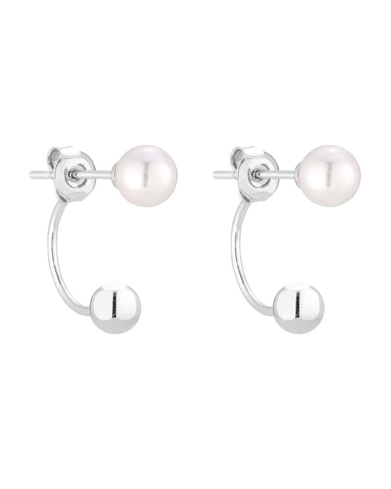 Srebrne kolczyki kuleczki z białymi perłami SWAROVSKI® CRYSTAL