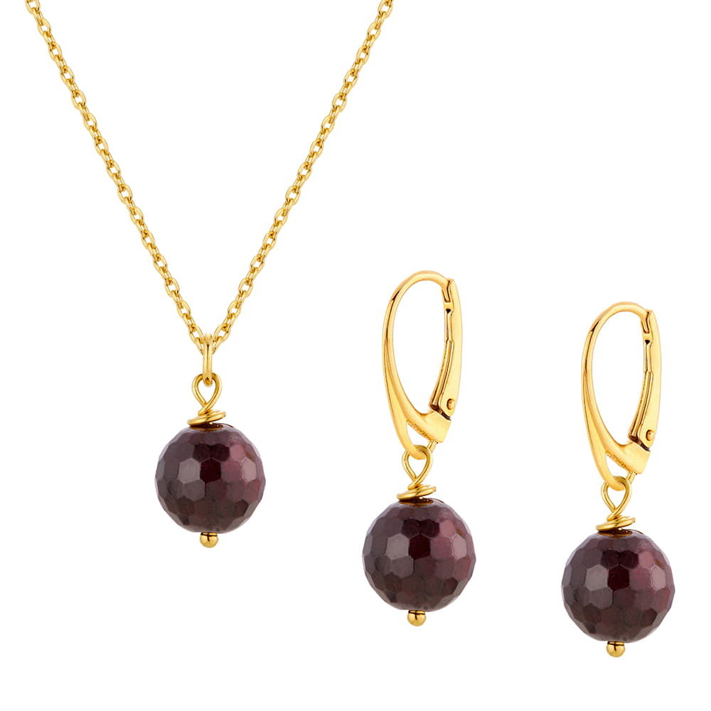 MYNESS Komplet pozłacany z granatem