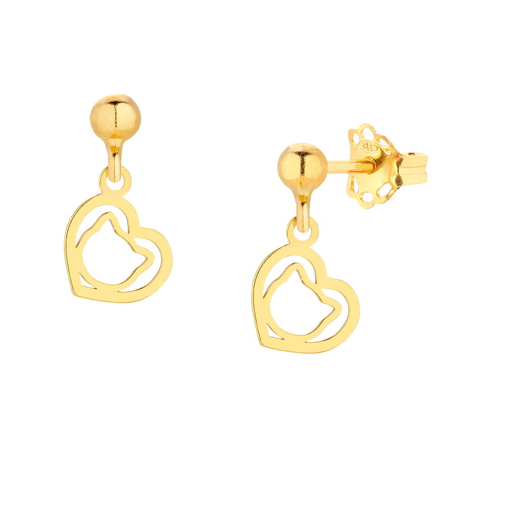 MYNESS Kolczyki pozłacane z kotkiem w sercu