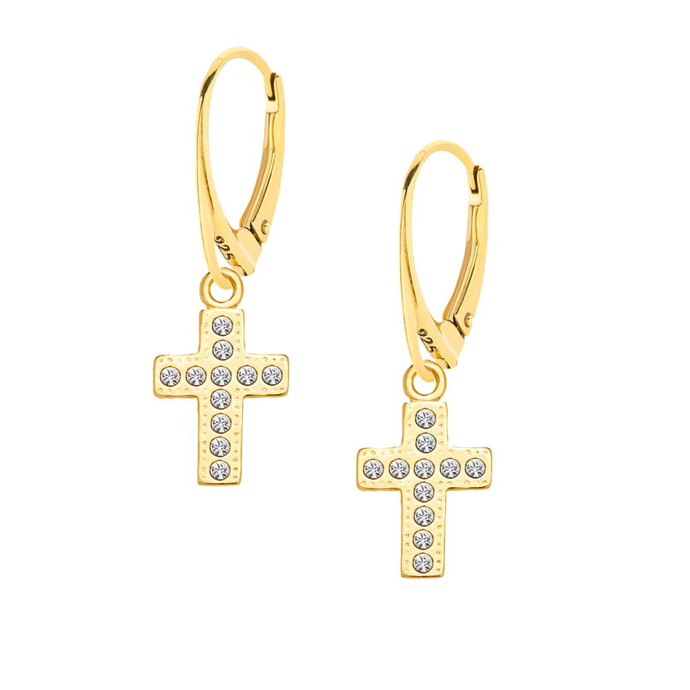 MYNESS Kolczyki pozłacane z krzyżykami Swarovski