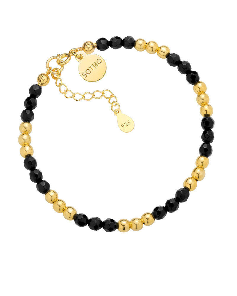Czarna bransoletka z fasetowanego onyksu i złotych kuleczek