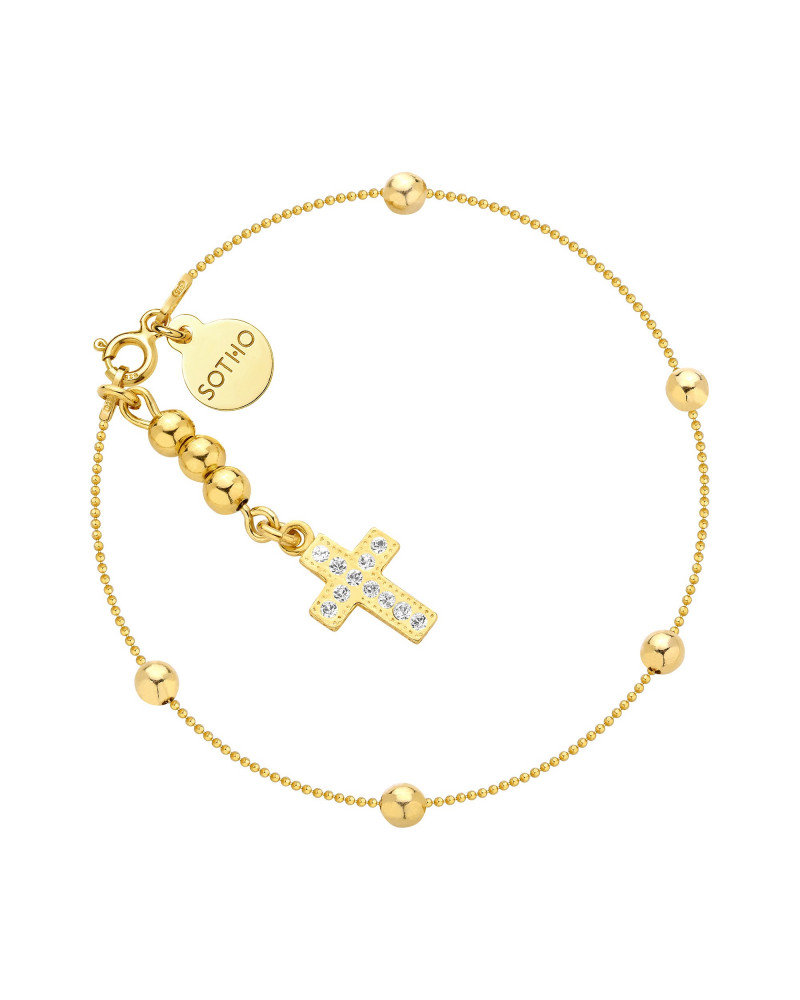 Złota bransoletka z kuleczkami i krzyżykiem z kryształami SWAROVSKI® CRYSTAL