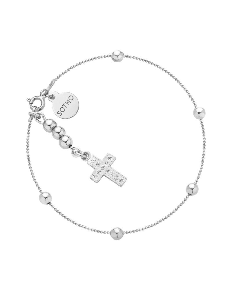 Srebrna bransoletka z kuleczkami i krzyżykiem z kryształami SWAROVSKI® CRYSTAL