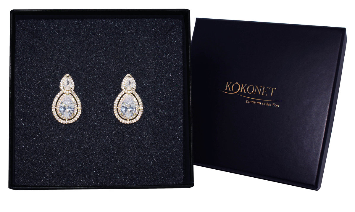 Kolczyki ślubne pozłacane łezki błyszczące z cyrkoniami