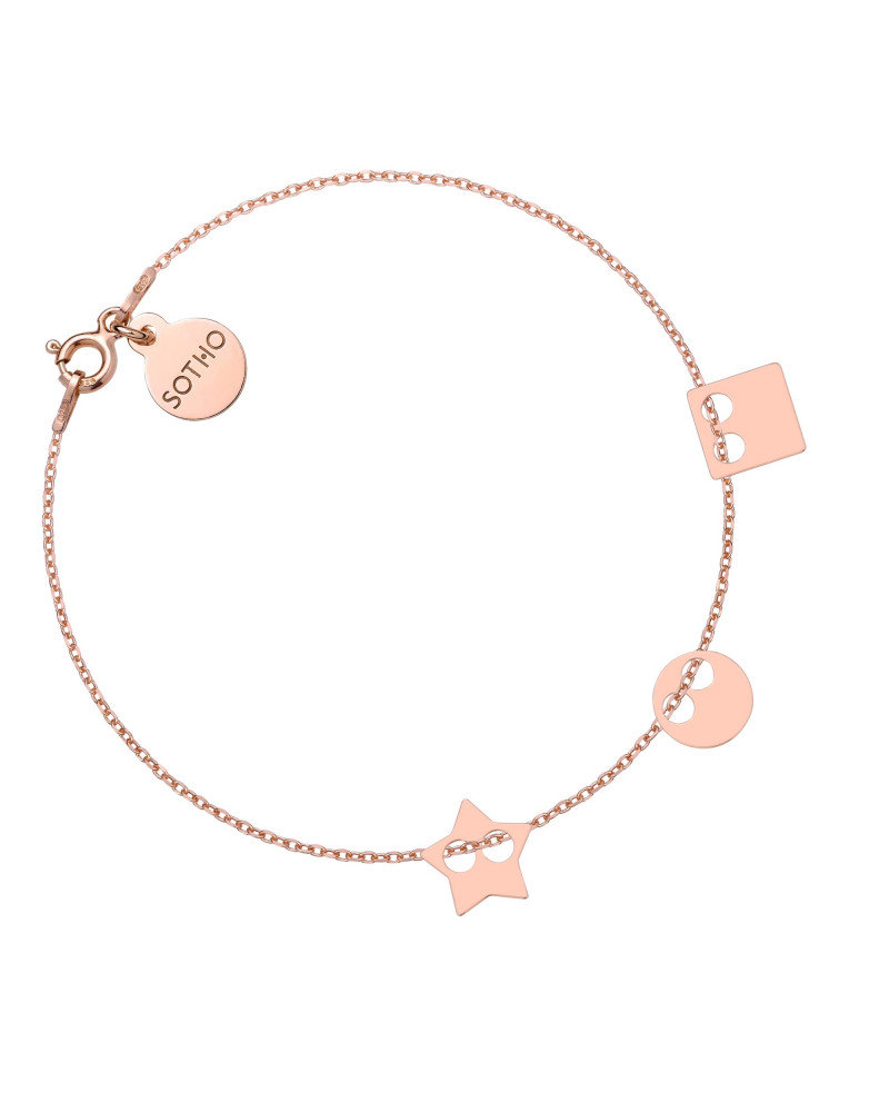 Bransoletka z różowego złota z trzema zawieszkami